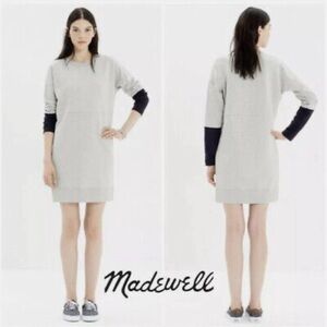 Madewell jumpstart color block sweatshirt dress gray navy